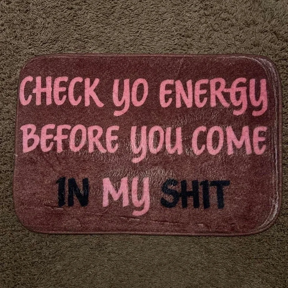 Check Yo Energy Graphic Bath Mat Non Slip Small Area Rug Maroon Pink 24x16